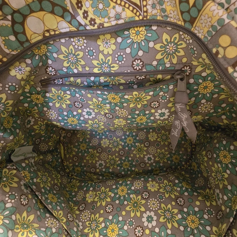 Vera Bradley Paisley‎ Tote Bag - Yellow Gray Green Floral Zip Closure